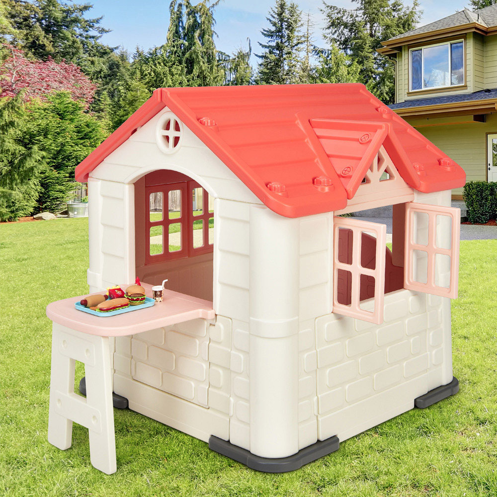 Costway Pink Cottage Pretend Play Centre with Picnic Table Image 2