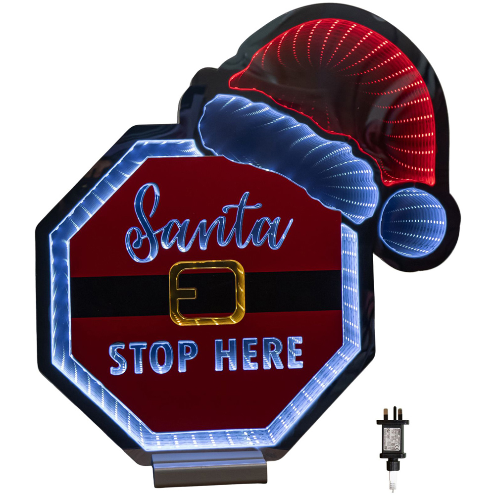 Samuel Alexander Red White LED Light Up Santa Hat Stop Here Sign Infinity Christmas Decoration 40cm Image 9