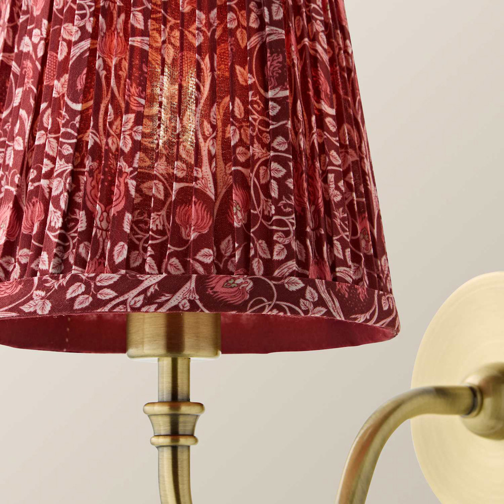 ValueLights Lowe Burgundy Floral Pleated Shade Gold Rechargeable Wall Light with Bulb Image 4