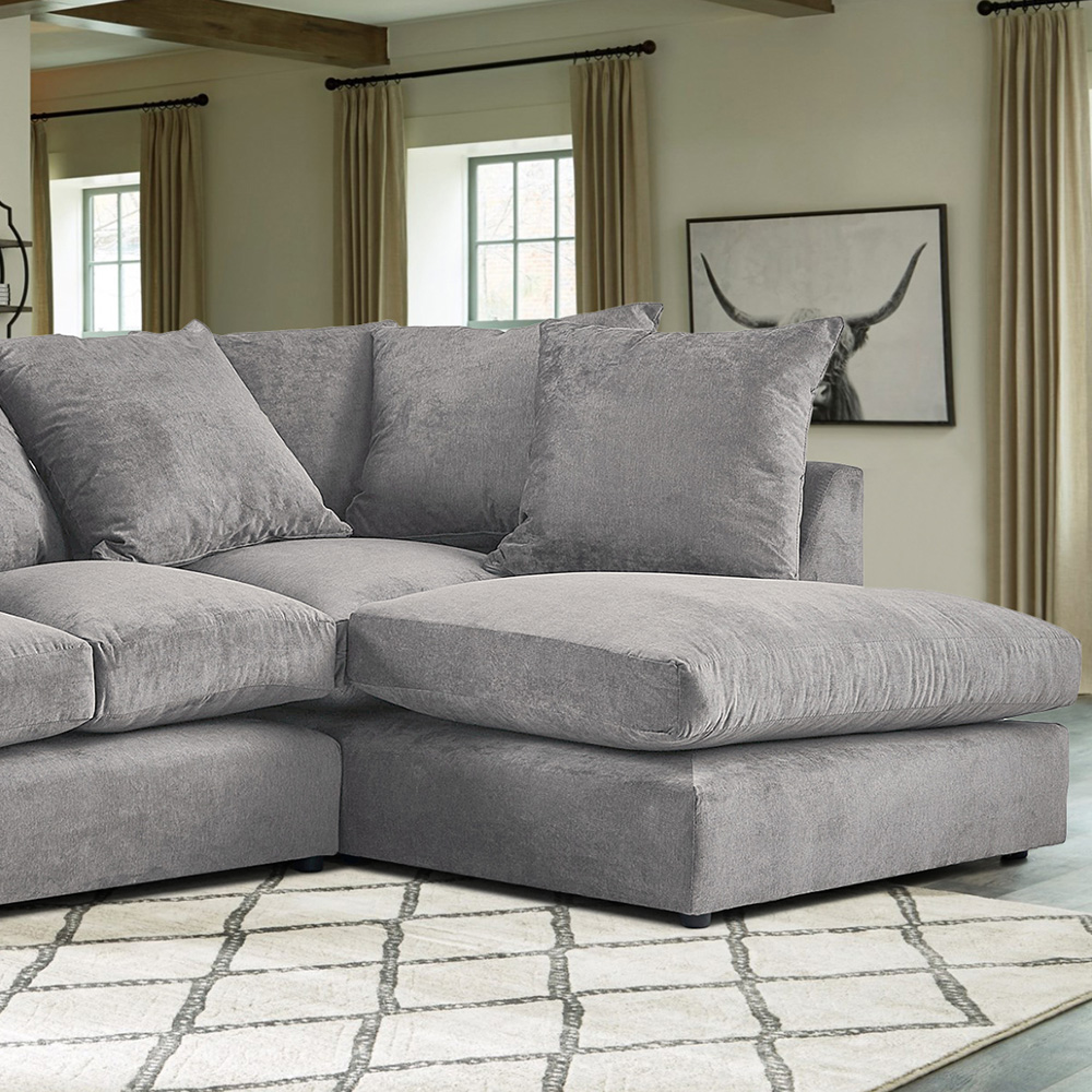 Portland Mirana Modern 3 Seater Grey Plush Velvet Right Hand Corner Sofa Image 2