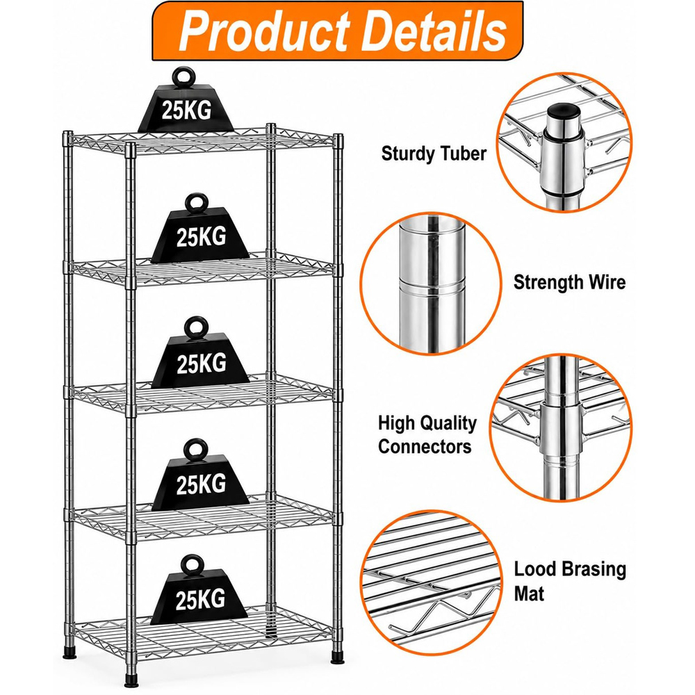 ATEK 5-Tier Silver Metal Wire Storage Rack Image 6