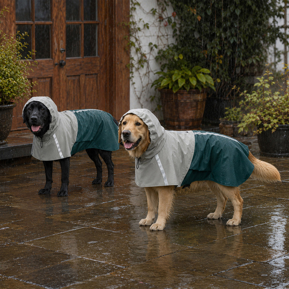 PawHut Green Dog Raincoat with Hood Large Image 4