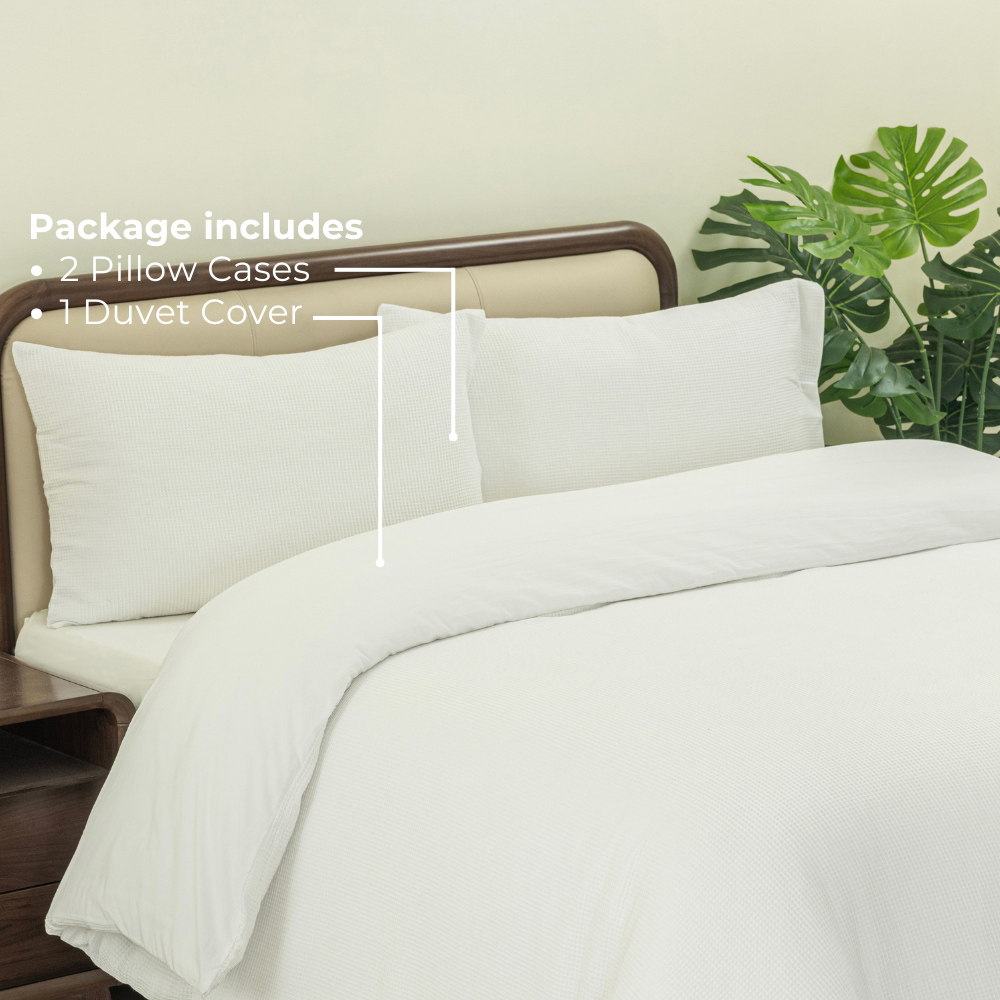 MHG Living Super King Size White Chunky Waffle Duvet Cover Set Image 7