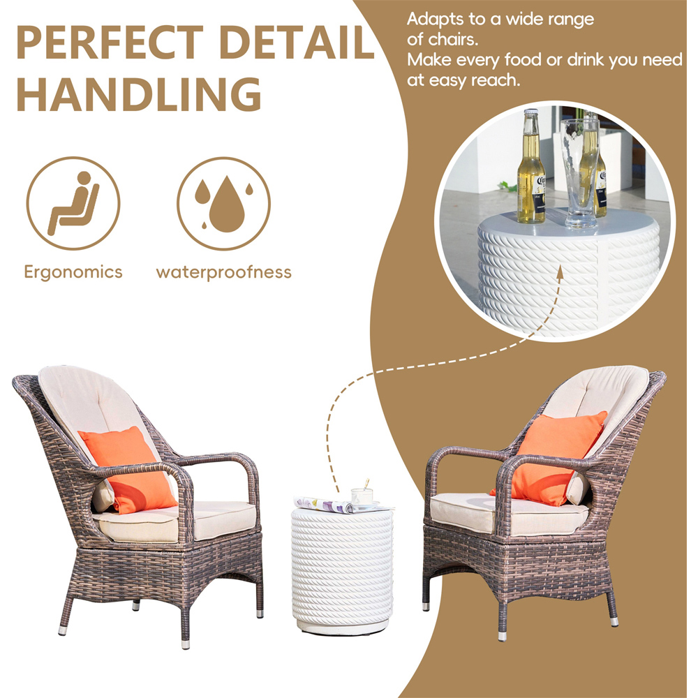 Direct Wicker Set of 2 Brown Rattan Garden Chairs with White Terrafab Composite Side Table Image 7