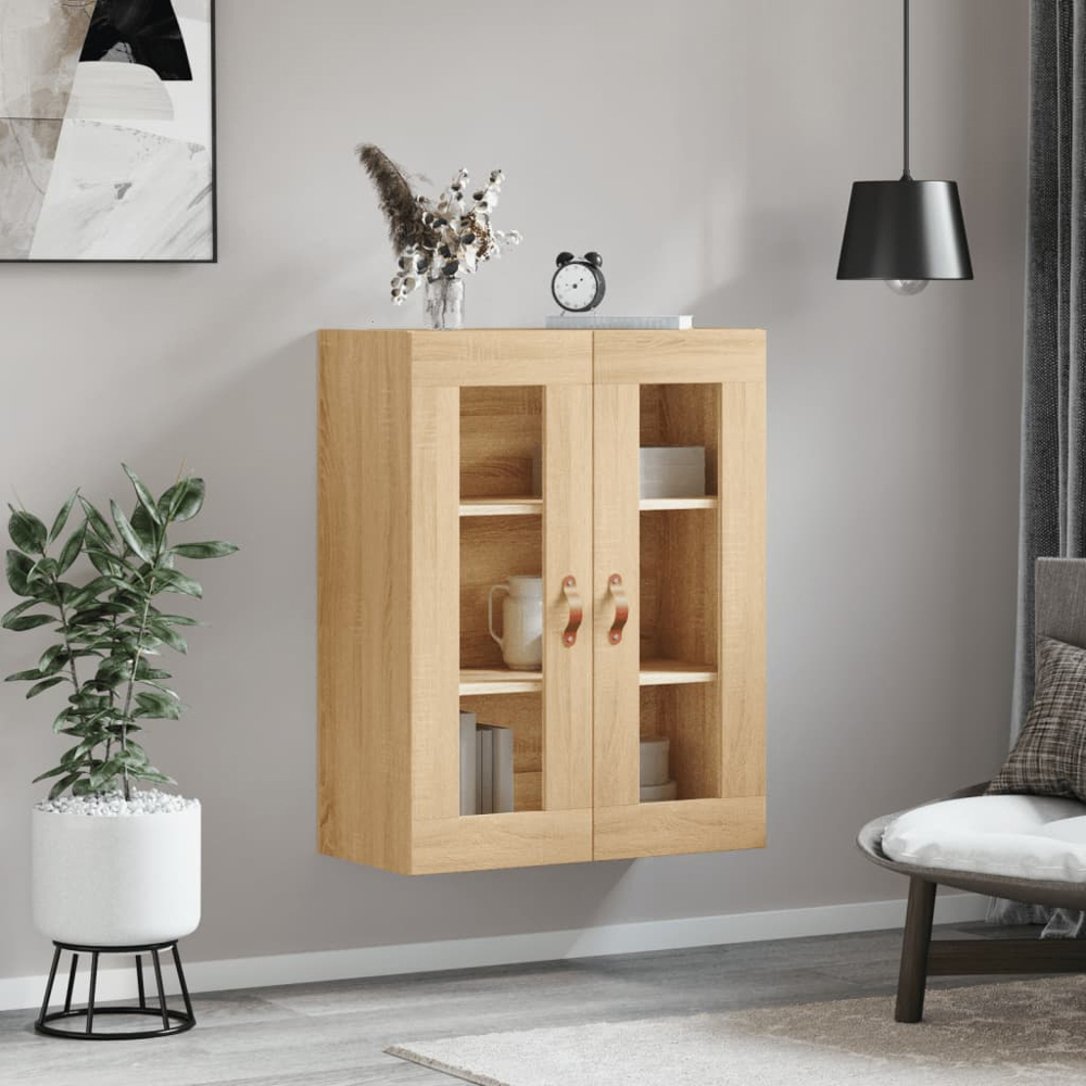vidaXL 2 Glass Door Brown Sonoma Oak Wall Mounted Cabinet Image 9