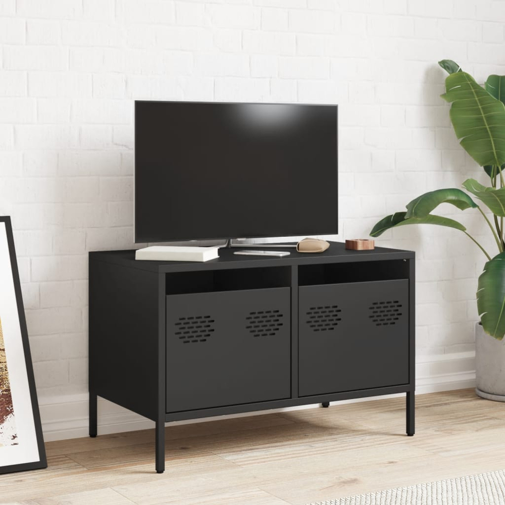 vidaXL 2 Drawer Black Steel Industrial Style TV Cabinet Image 8