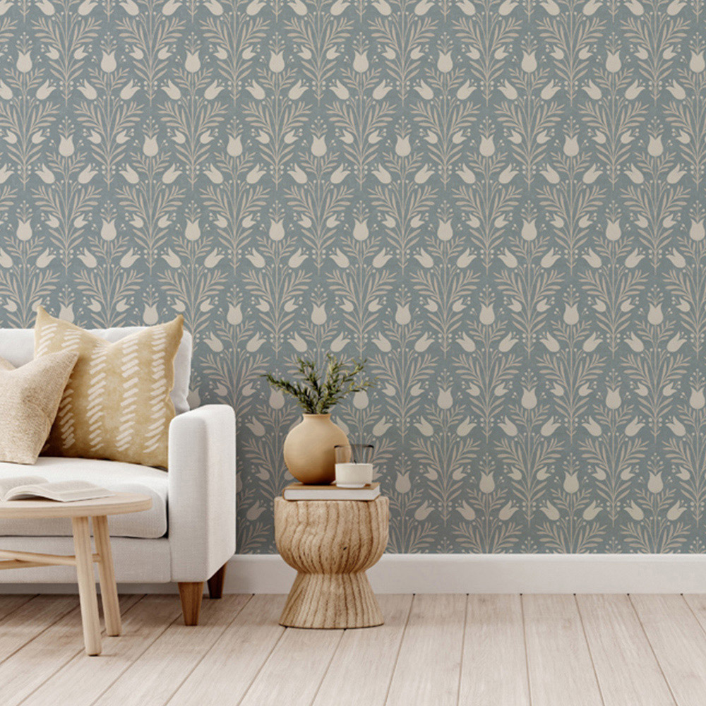 Esselle Home Heritage Tulip Chalky Blue Wallpaper Image 3
