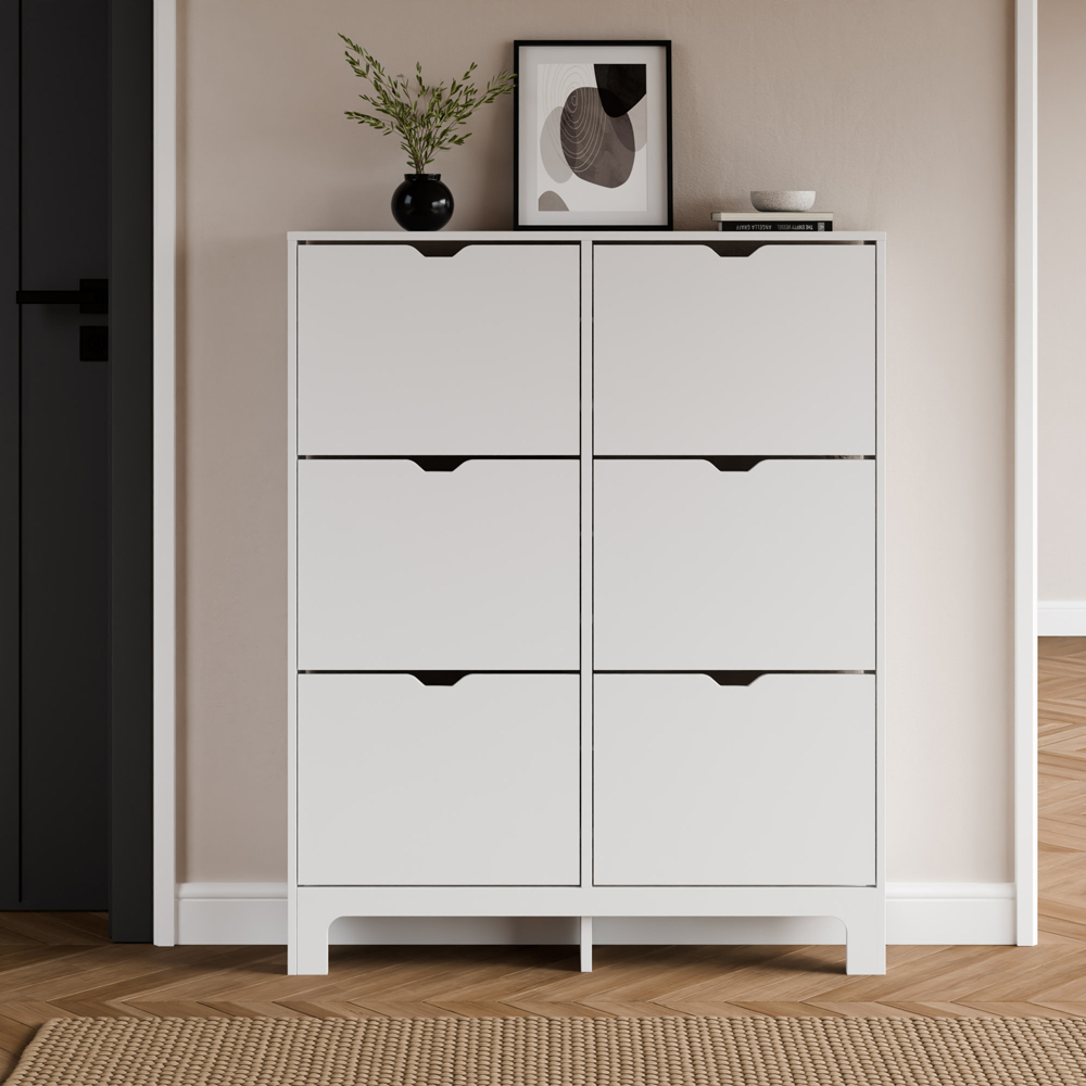 GFW White Narrow 6 Drawer Shoe Cabinet Image 7