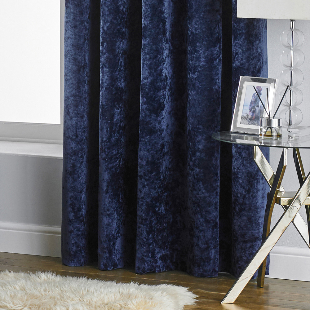 Paoletti Verona Navy Crushed Velvet Eyelet Curtain 229cm x 137cm Image 3