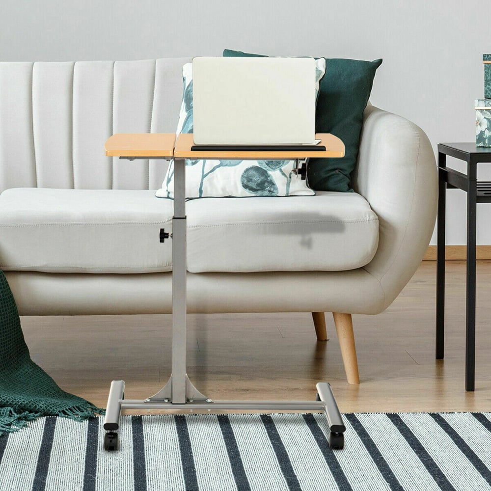 Costway Brown Adjustable Laptop Table with Wheels Image 3