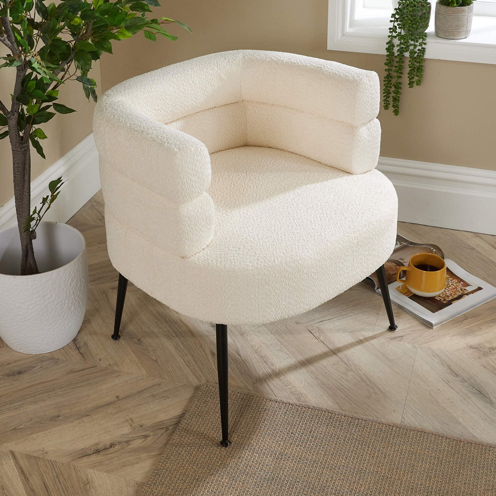 Home Source Cream Boucle Teddy Fur Barrel Accent Chair Image 6