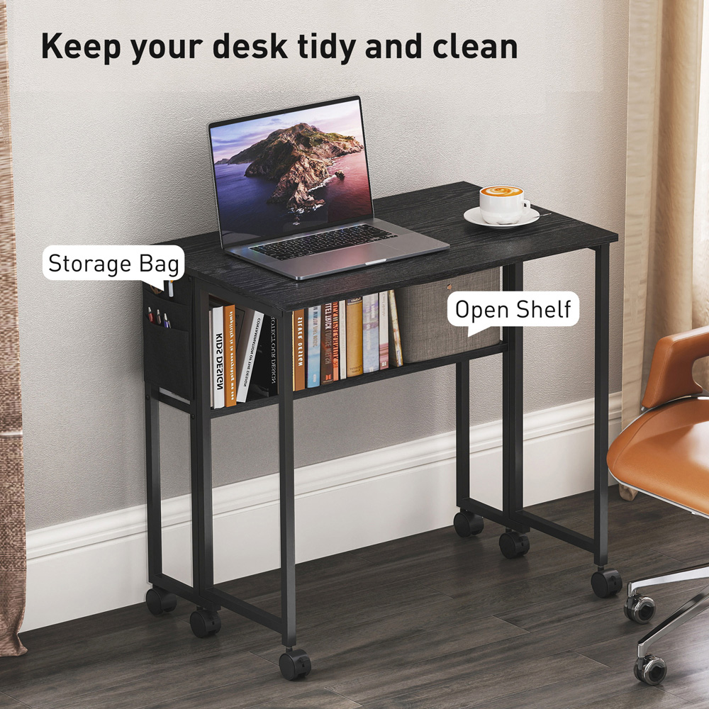 Portland Black Foldable Computer Desk with Wheels Image 7