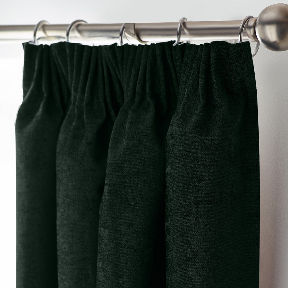 Alan Symonds Green Chenille Blackout Pencil Pleat Curtains 117cm x 229cm Image 2