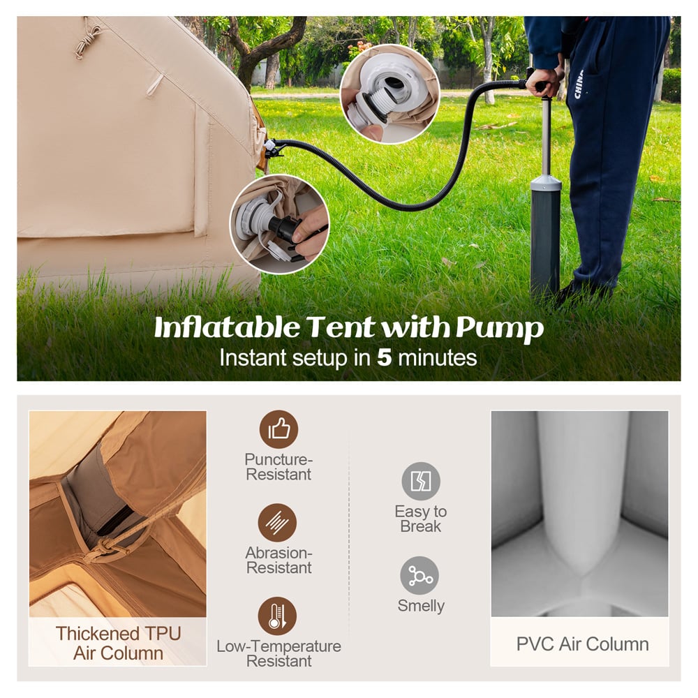 Costway 6 Person Beige Inflatable Camping Tent Image 6