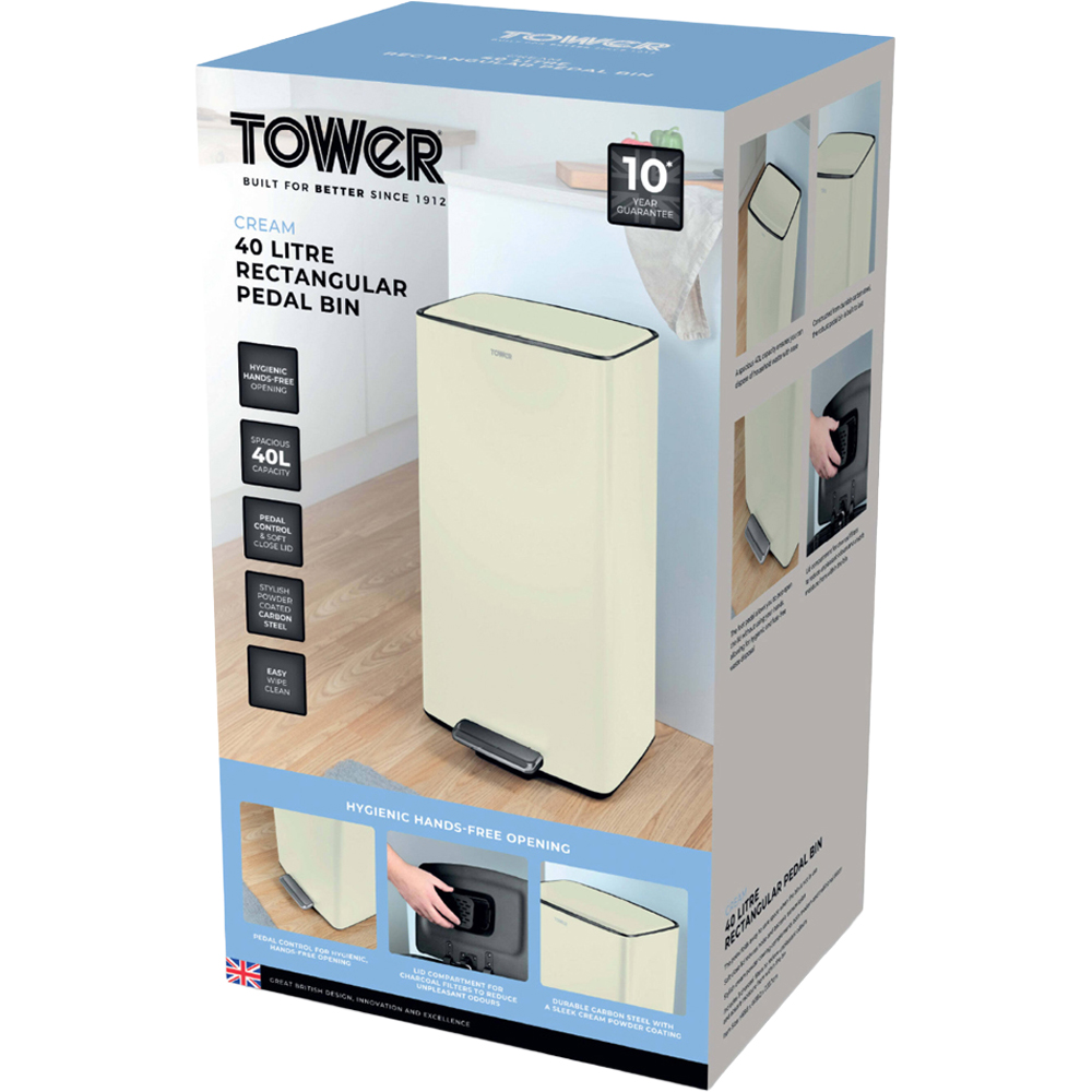 Tower Rectangular Cream Pedal Bin 40L Image 2