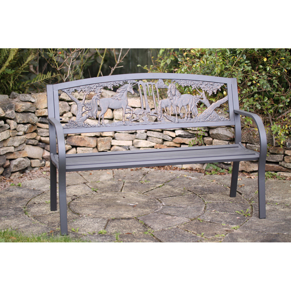 Gardeco 2 Seater Unicorn Motif Black and Bronze Patina Steel framed Cast Iron Bench Image 5