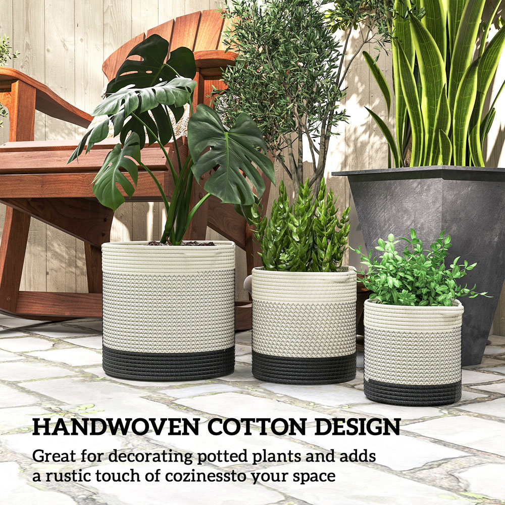 Outsunny White Handwoven Cotton Plant Pot Set of 3 Image 8
