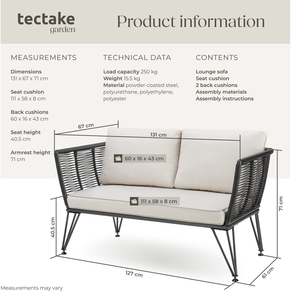 tectake Sundo 2 Seater Polyrattan Garden Sofa with Cushion Image 9