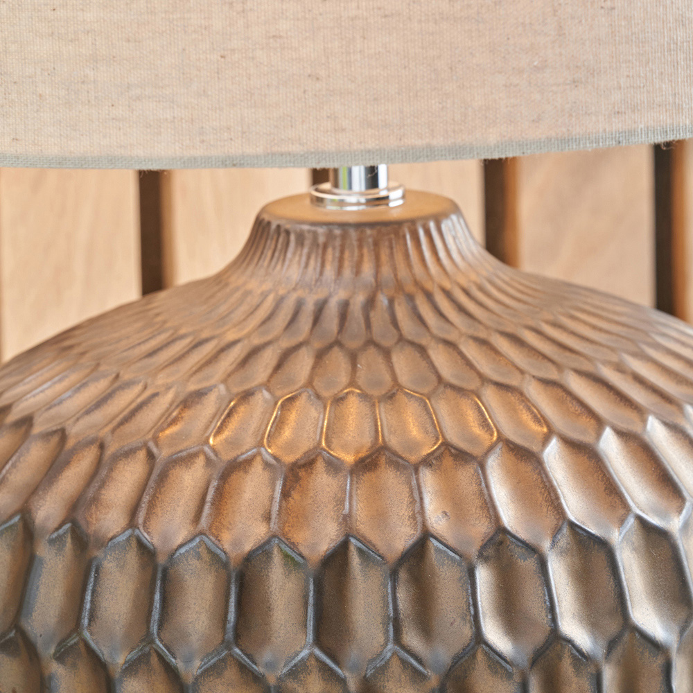 Pacific Lifestyle Cassius Natural Fabric Shade Bronze Textured Glazed Ceramic Table Lamp Image 3