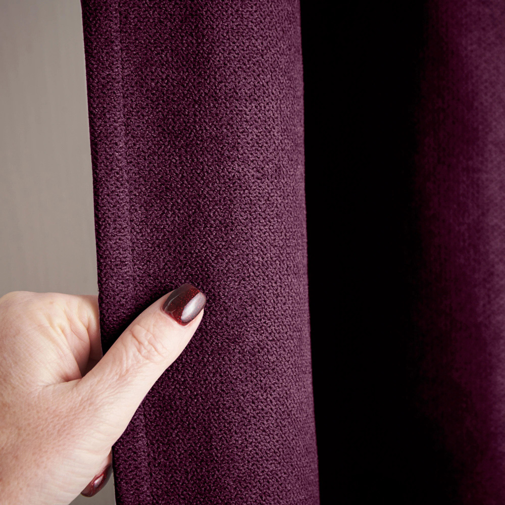 Alan Symonds Aubergine Velvet Chenille Blackout Ring Top Eyelet Curtains 137 x 213cm Image 5