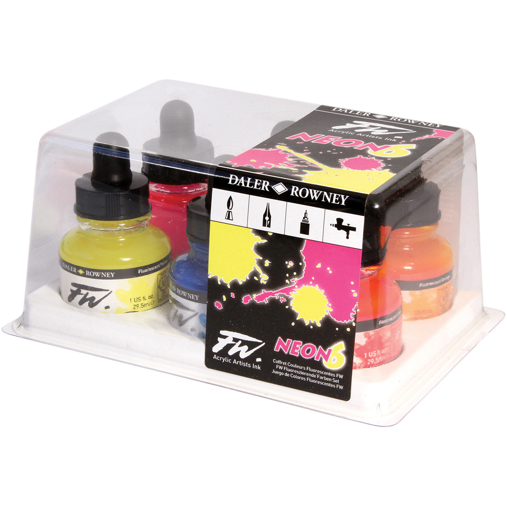 Daler-Rowney FW Neon Colours Acrylic Ink 6 Pack Image 1