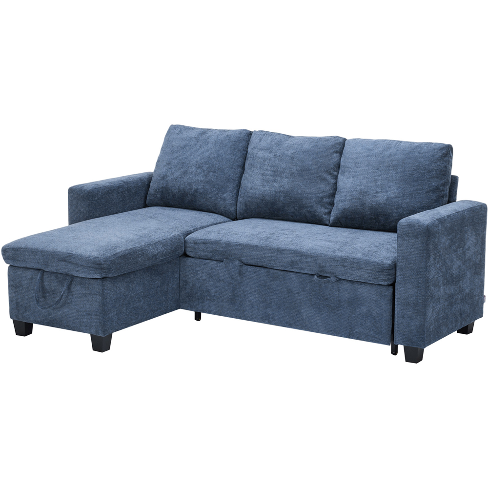 Living and Home 3 Seater Blue Chenille L-Shaped Sofa Bed with Storage Chaise Image 2