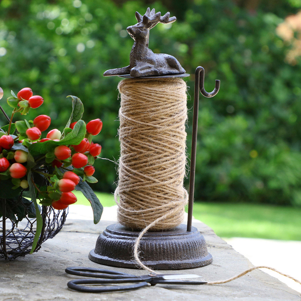 Dibor Brown Cast Iron Stag Garden String Twine Dispenser with Scissors Image 2