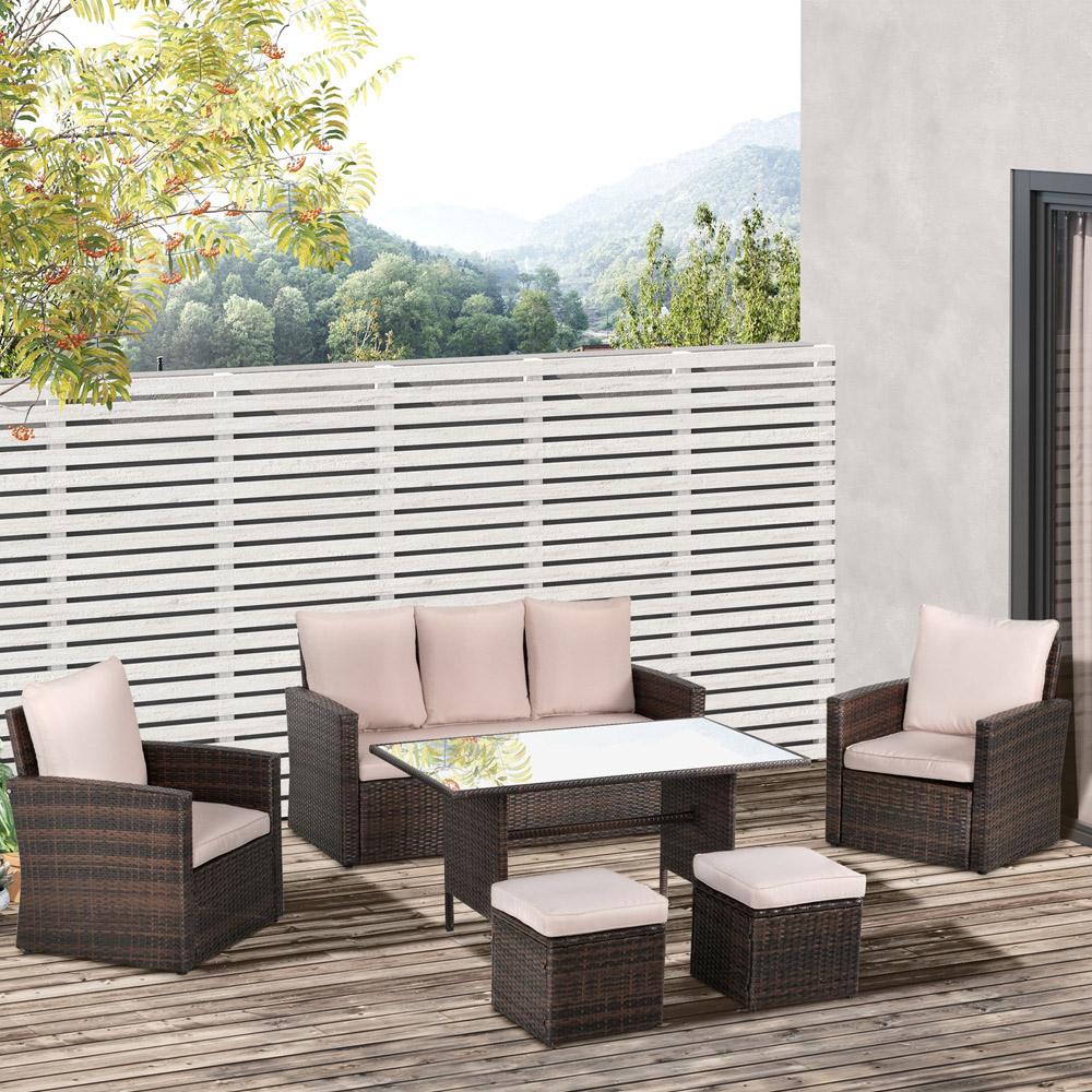 Outsunny 7 Seater PE Rattan Dining Sofa Set Mixed Brown Image 1