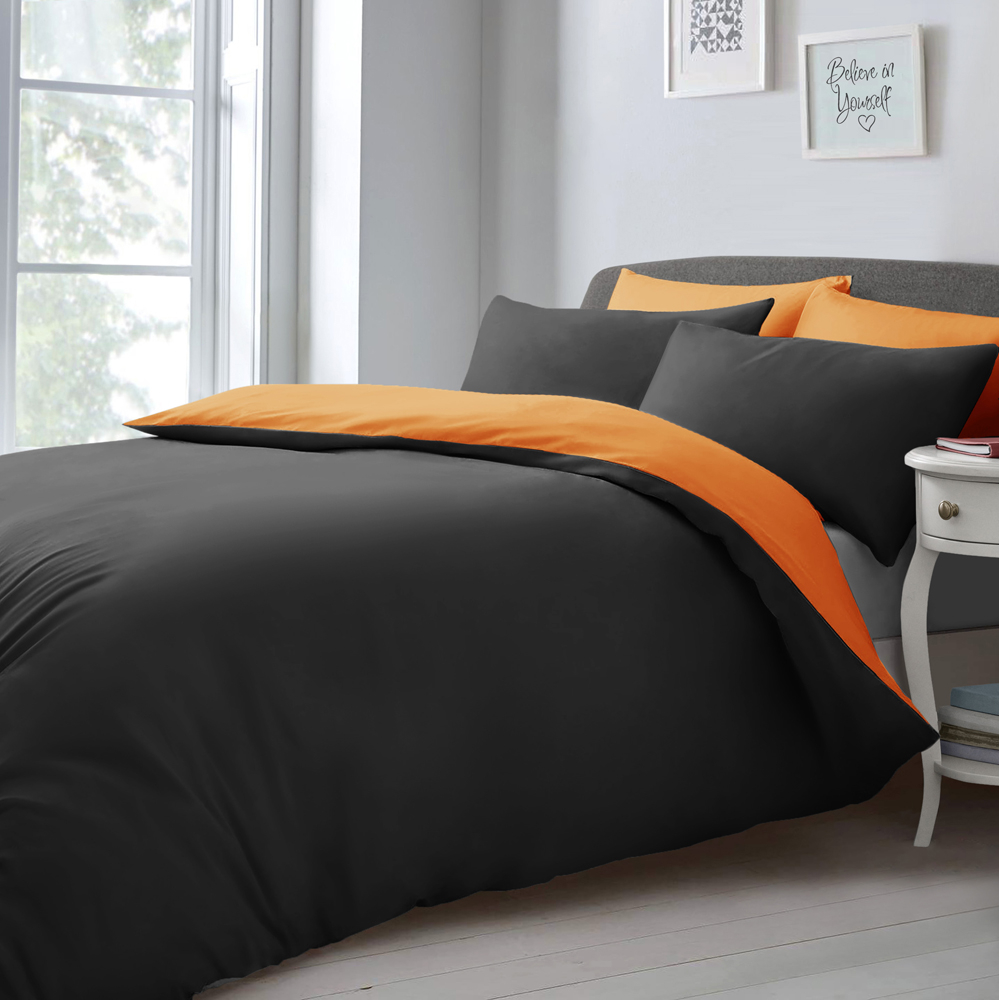 Velosso Super King Size Black and Orange Microfibre Reversible Duvet Set Image 3