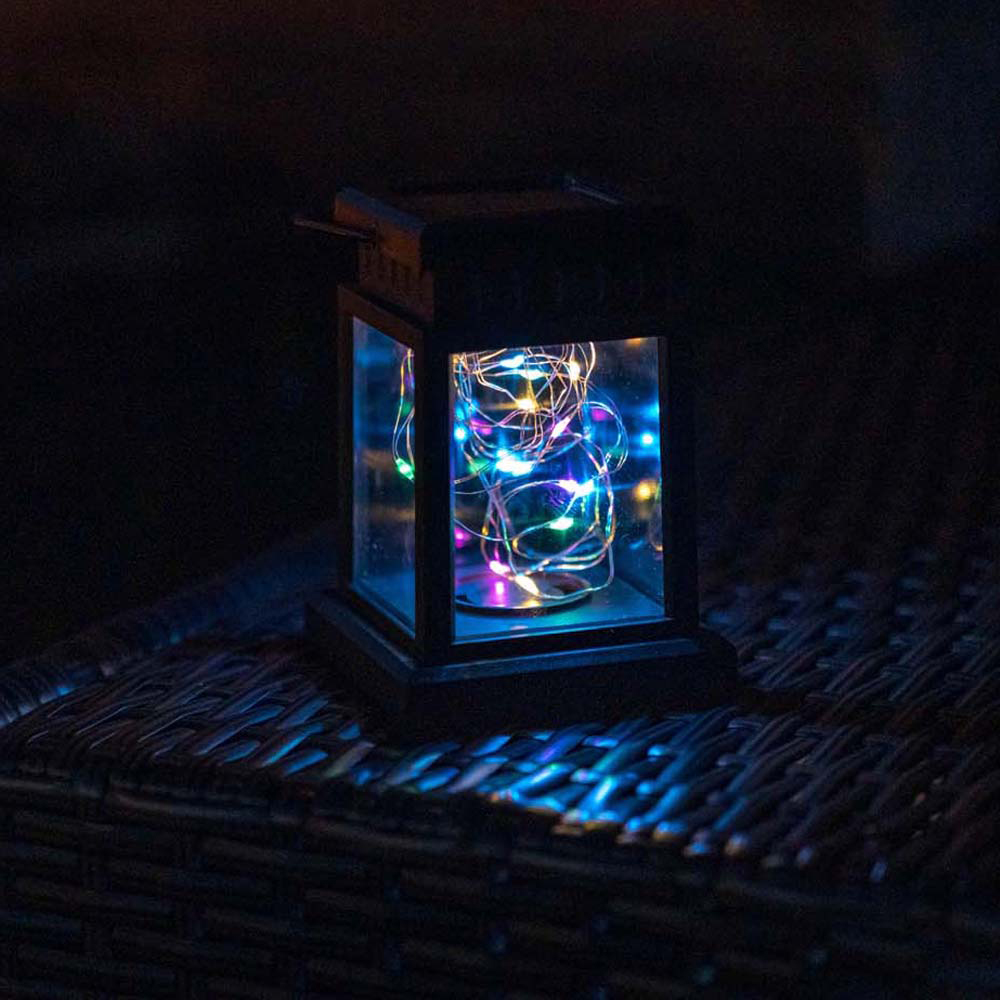 ValueLight Solar Black Outdoor Lantern Table Lamps with Multicolour Fairy Light Pack of 2 Image 4