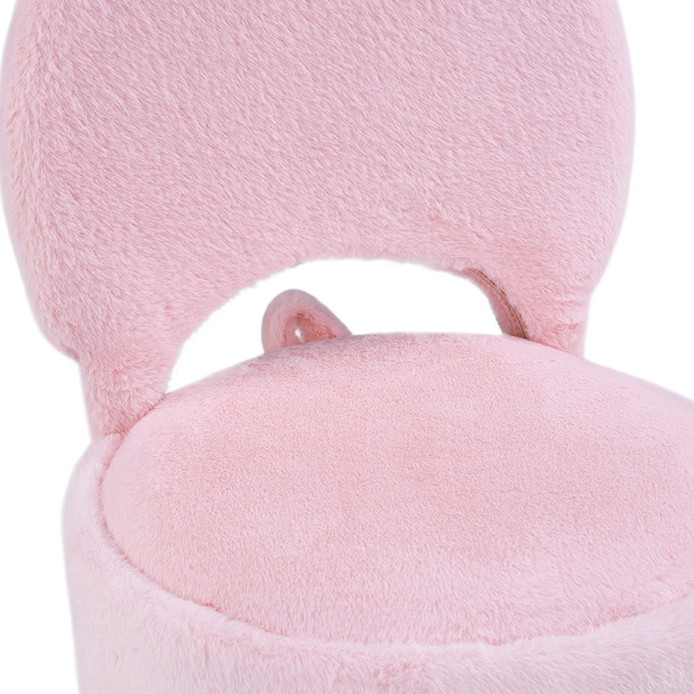 Living and Home Pink Faux Rabbit Fur Round Back Foldable Vanity Chair with Storage Image 4