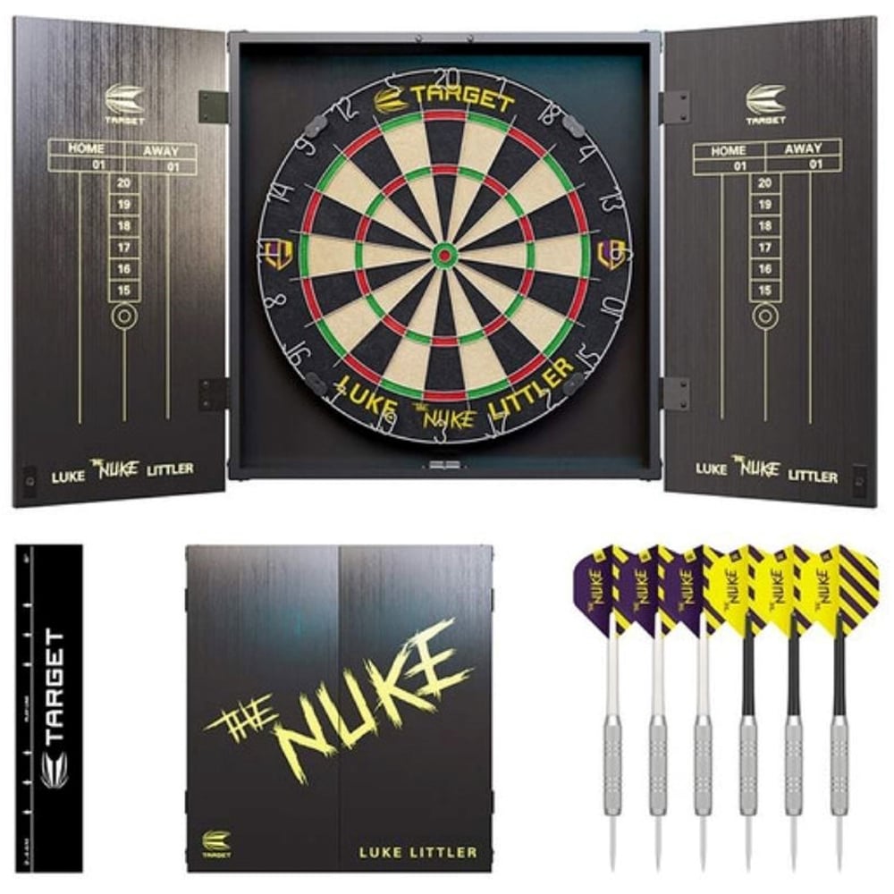 Red5 Target Luke Littler Dartboard and Cabinet Set with Darts Image 1
