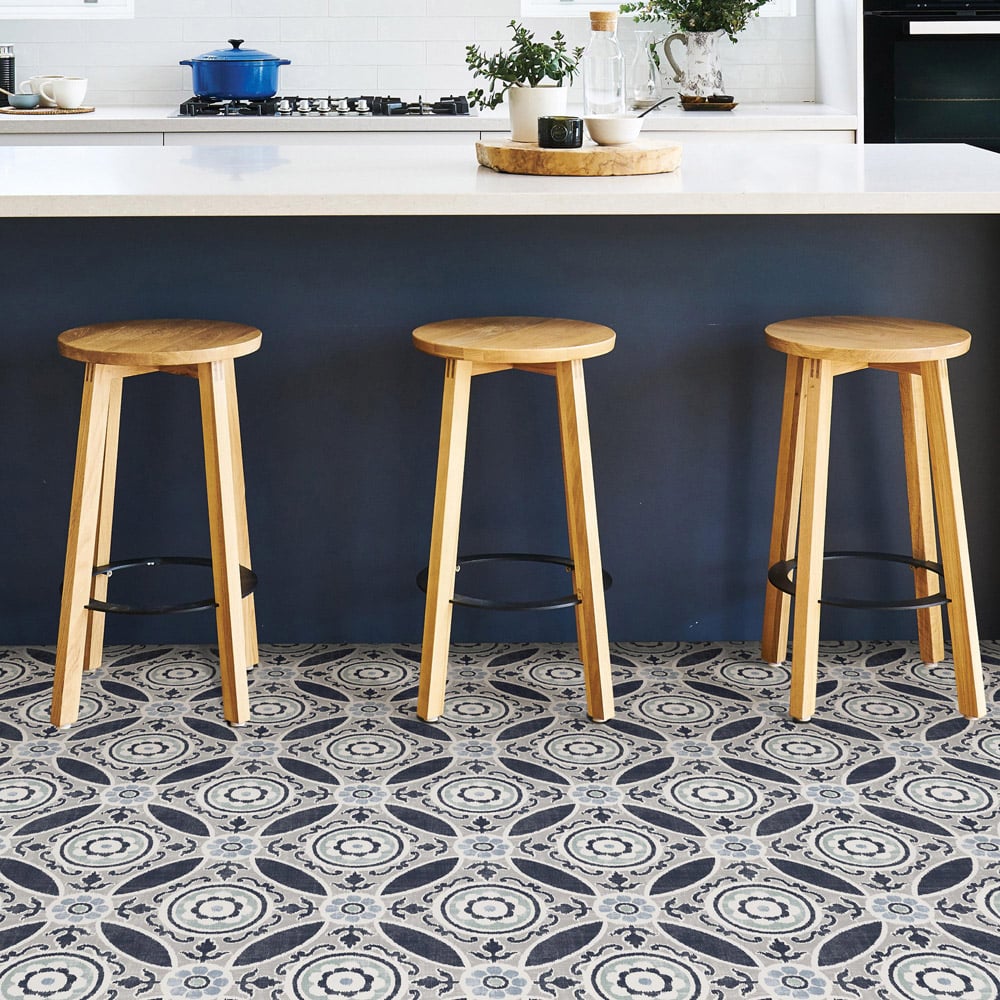Floorpops Sienna Grey Blue Navy and White Peel and Stick Floor Tile 30.48 x 30.48cm 10 Pack Image 6