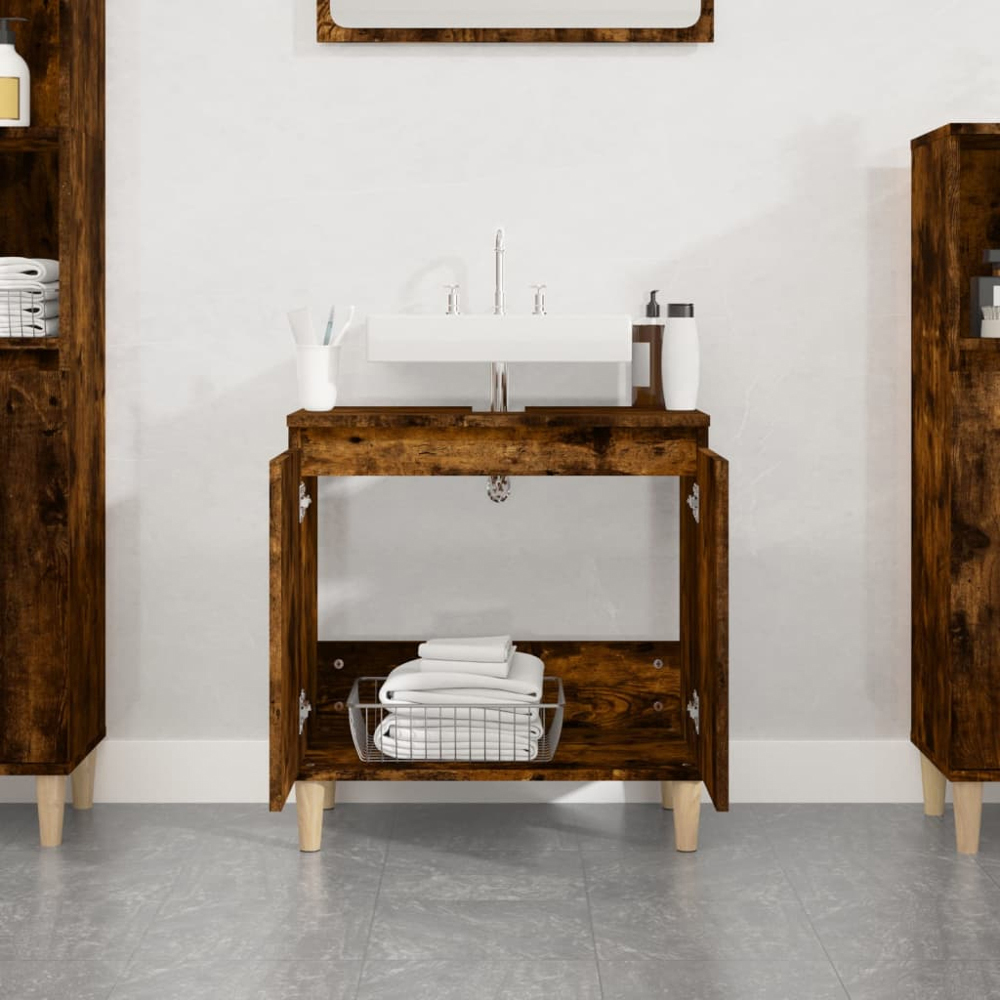 vidaXL 2 Door Smoked Oak Freestanding Under Sink Cabinet Image 8
