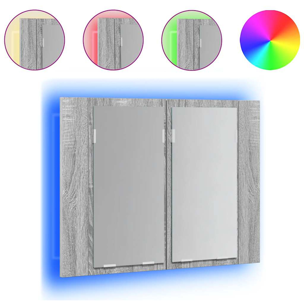 vidaXL 2 Door LED Grey Sonoma Oak Wood Mirror Cabinet Image 8