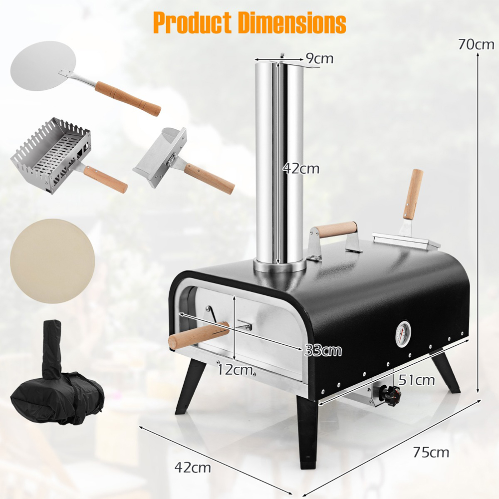 Costway Stainless Steel 3 Layer Oven with Thermometer Pizza Peel and Carry Bag Image 2