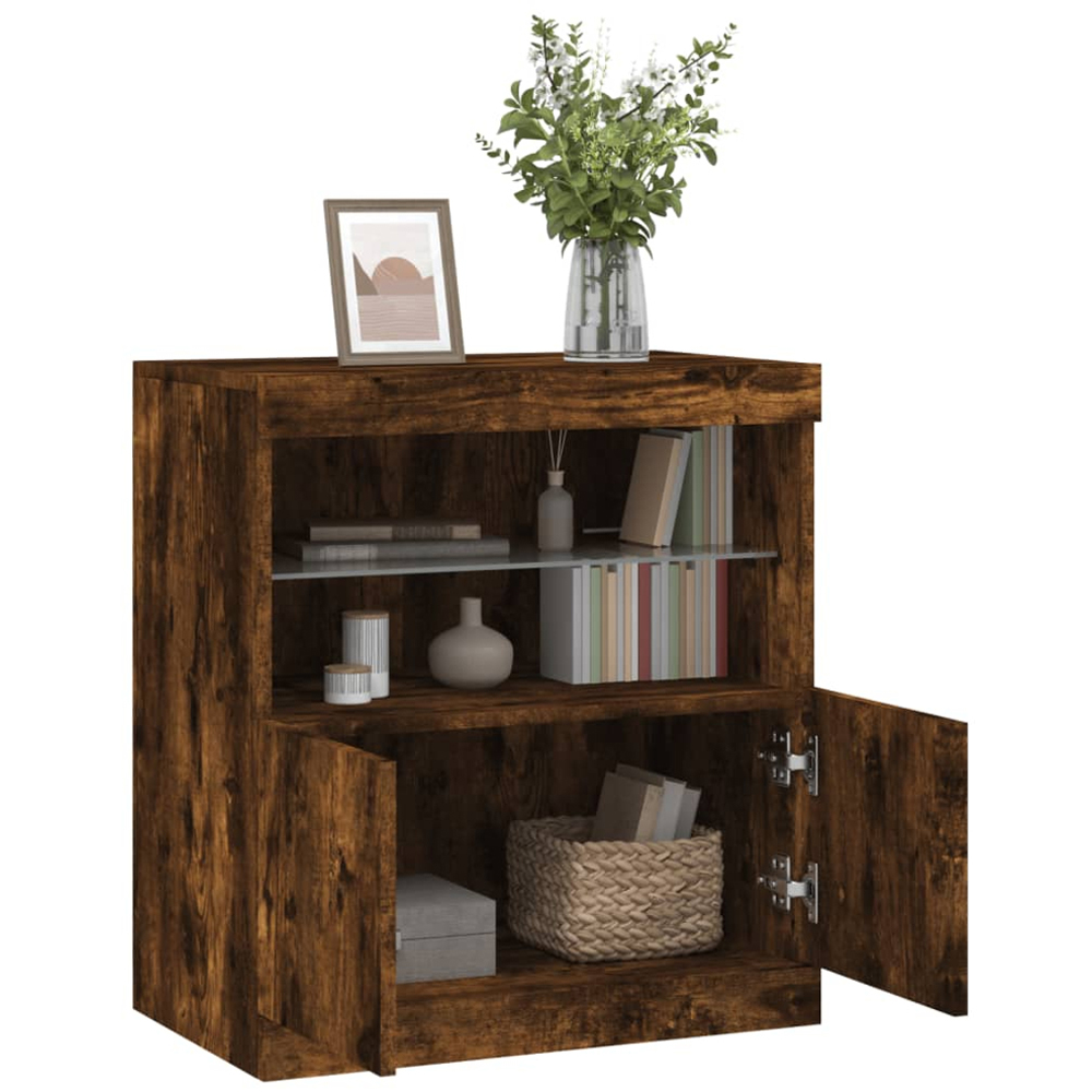 vidaXL 2 Door 2 Shelf Smoked Oak Sideboard with LED Lights Image 5