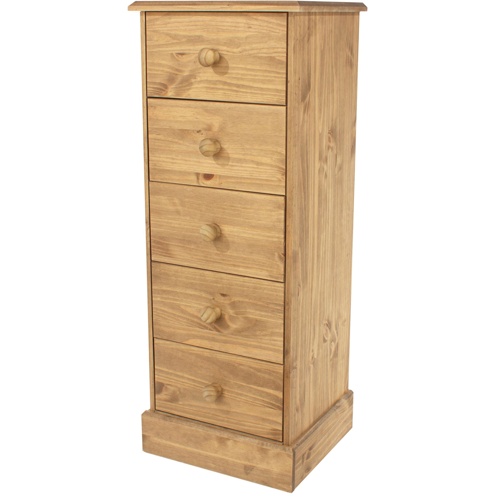 Core Products Cotswold 5 Drawer Pine Wood and MDF Narrow Chest of Drawers Image 2