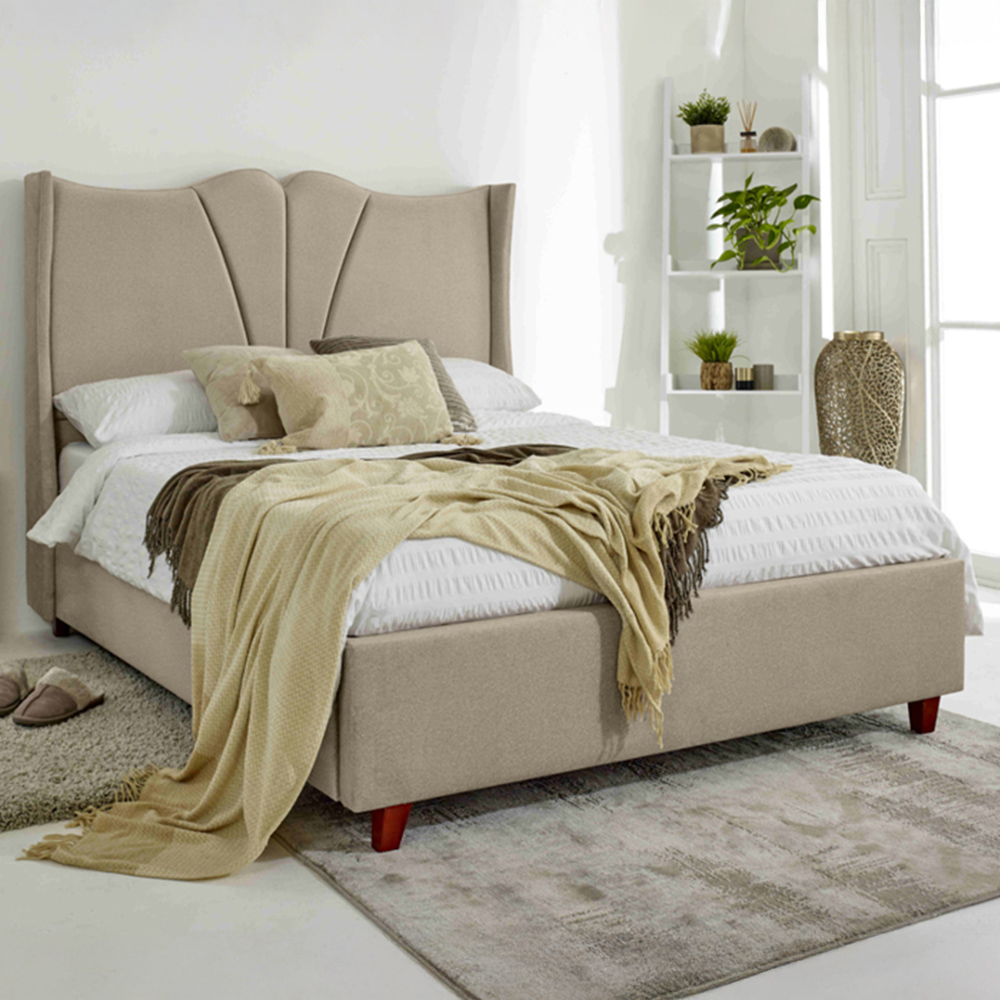 Eleganza Florentine Small Double Pearl Arlington Fabric Bed Frame with Winged Headboard Image 1