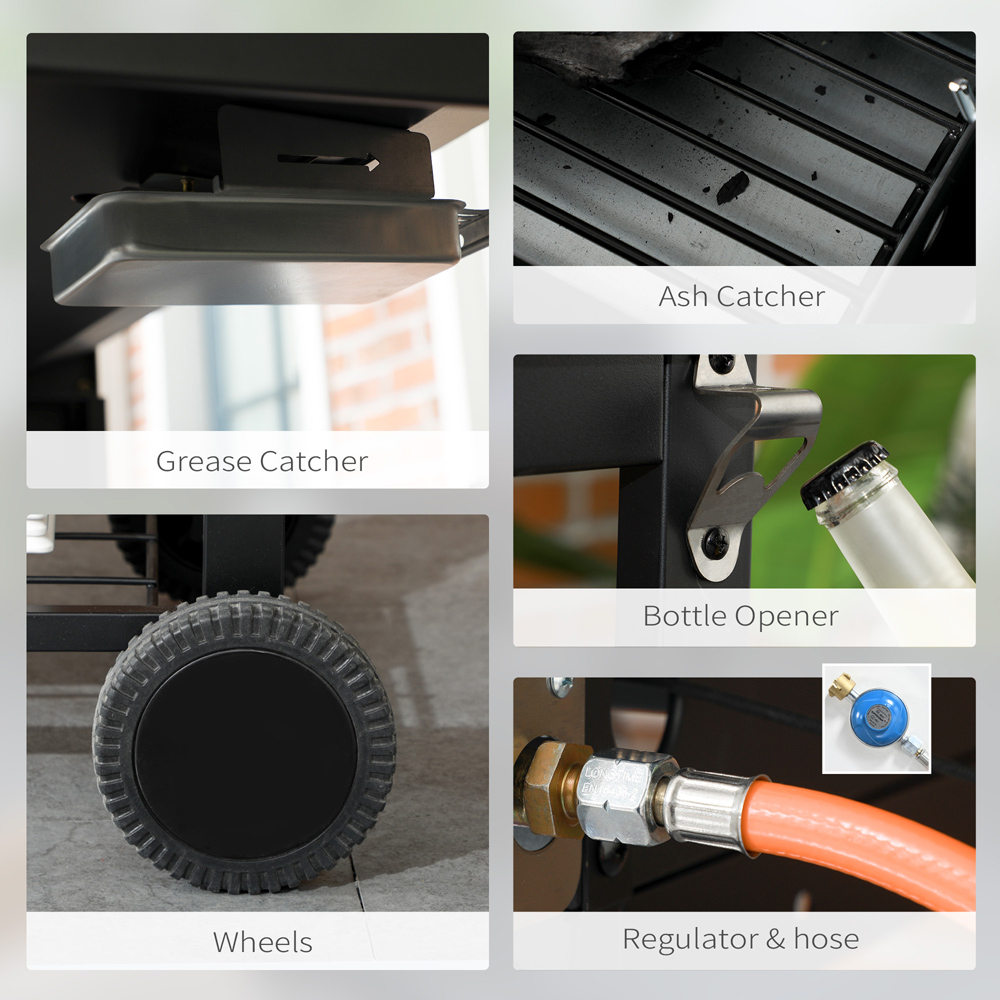 Outsunny Black Dual Fuel BBQ Grill with Wheels and Warming Rack Image 8