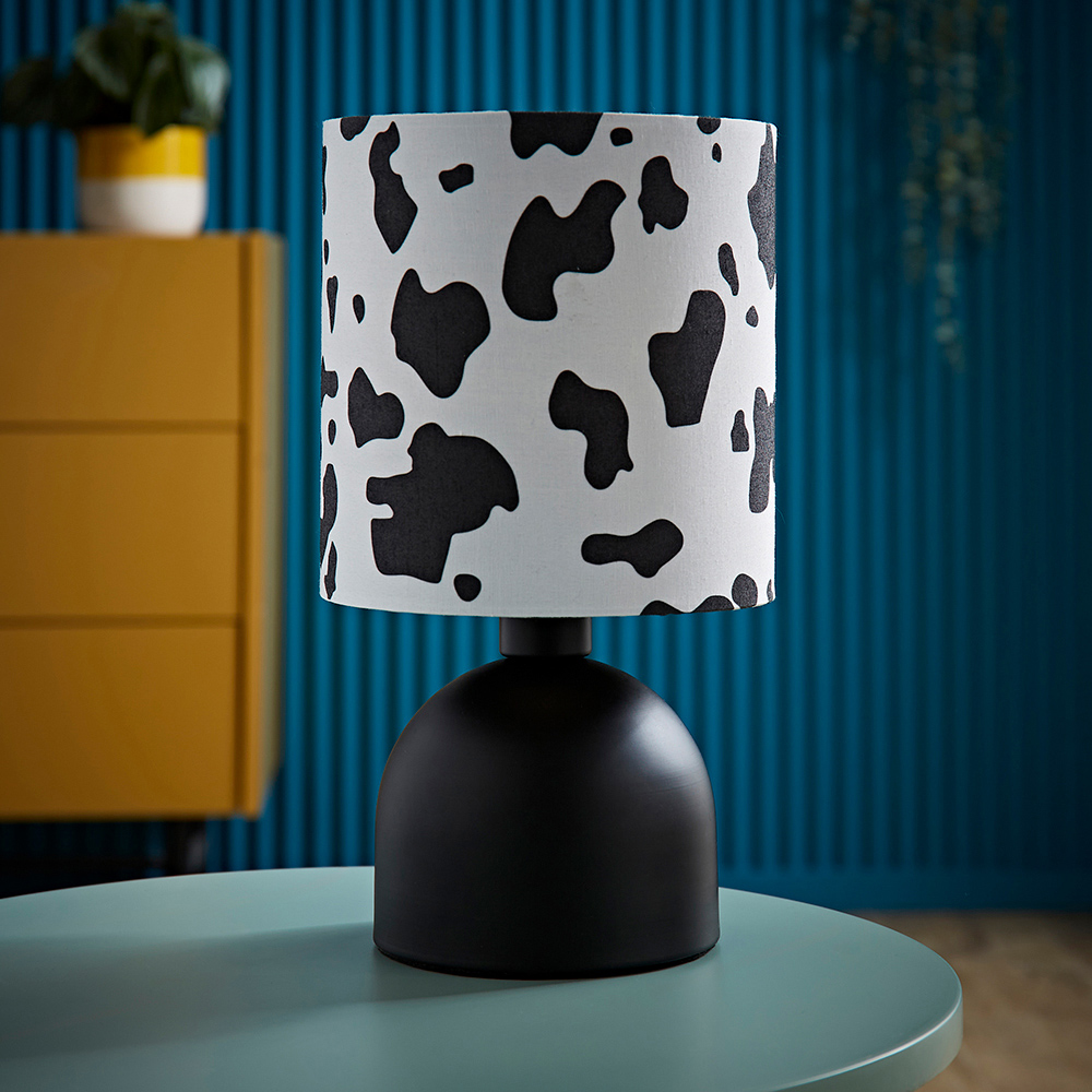 ValueLights Miley Cow Print Drum Lamp Shade Matte Black LED Table Lamp Image 6