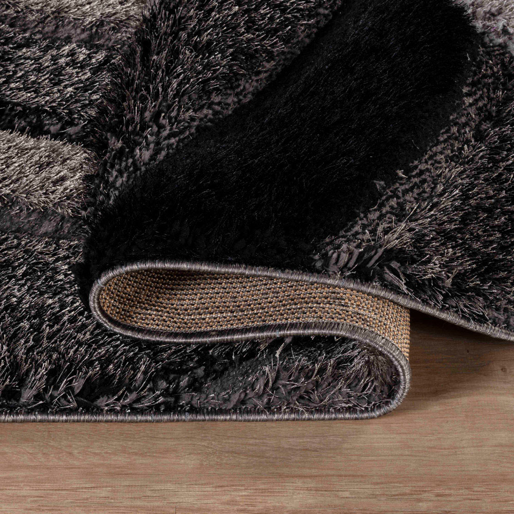 Desire Rug Modern Grey Swirl Shimmer Soft Shaggy Area Rug 60 x 220cm Image 3