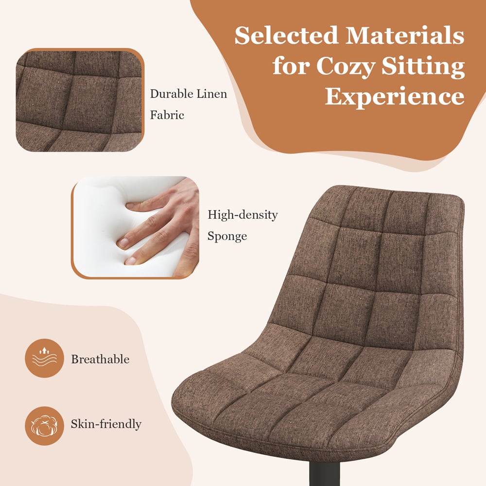 Costway Brown Upholstered Height Adjustable Swivel Bar Stool Set of 2 Image 5