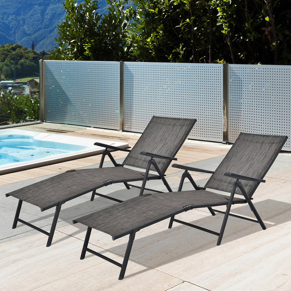 Costway Set of 2 Grey Adjustable Foldable Chaise Lounge Chair Image 1