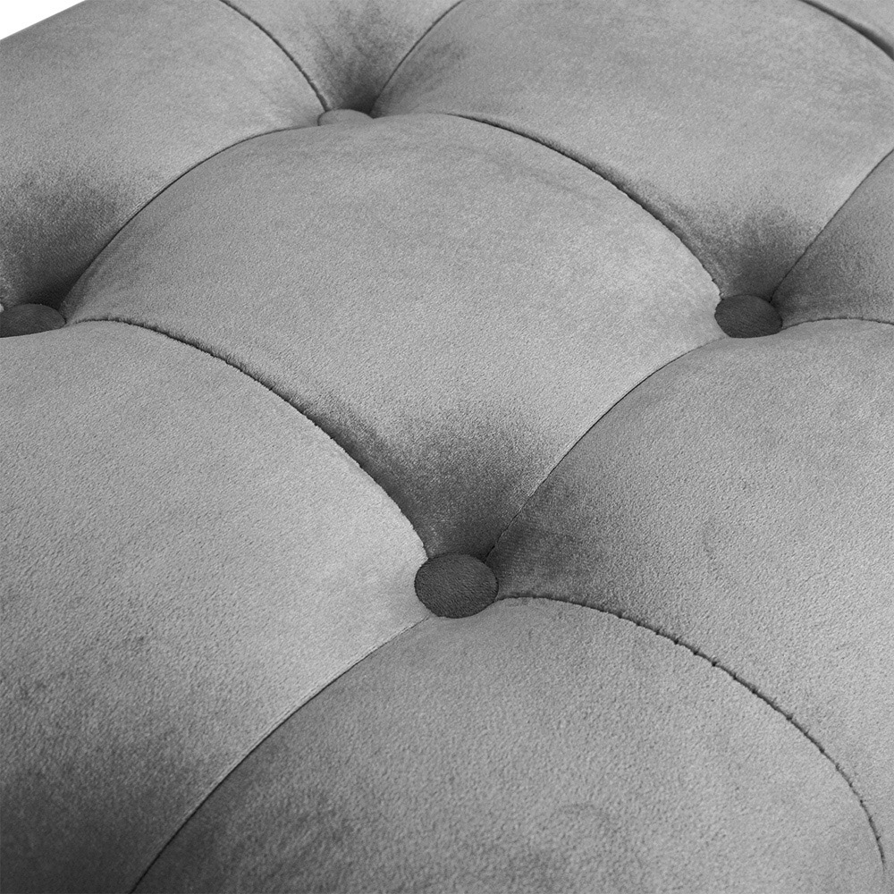 Living and Home Grey Modern Soft Velvet Buttoned Armed Bench Image 4
