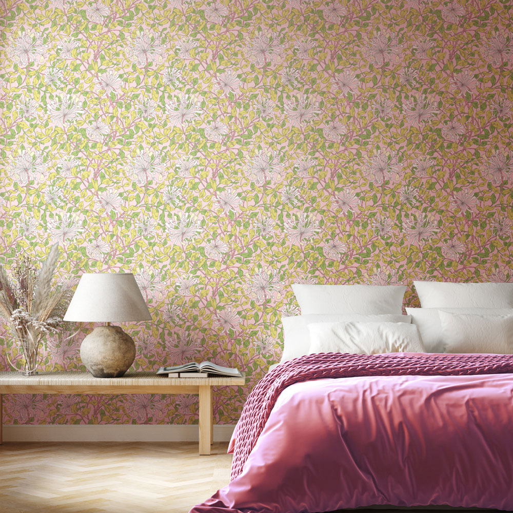 Hoopla Walls Honeysuckle Leaf Trail Soft Pink Non Woven Wallpaper Image 2