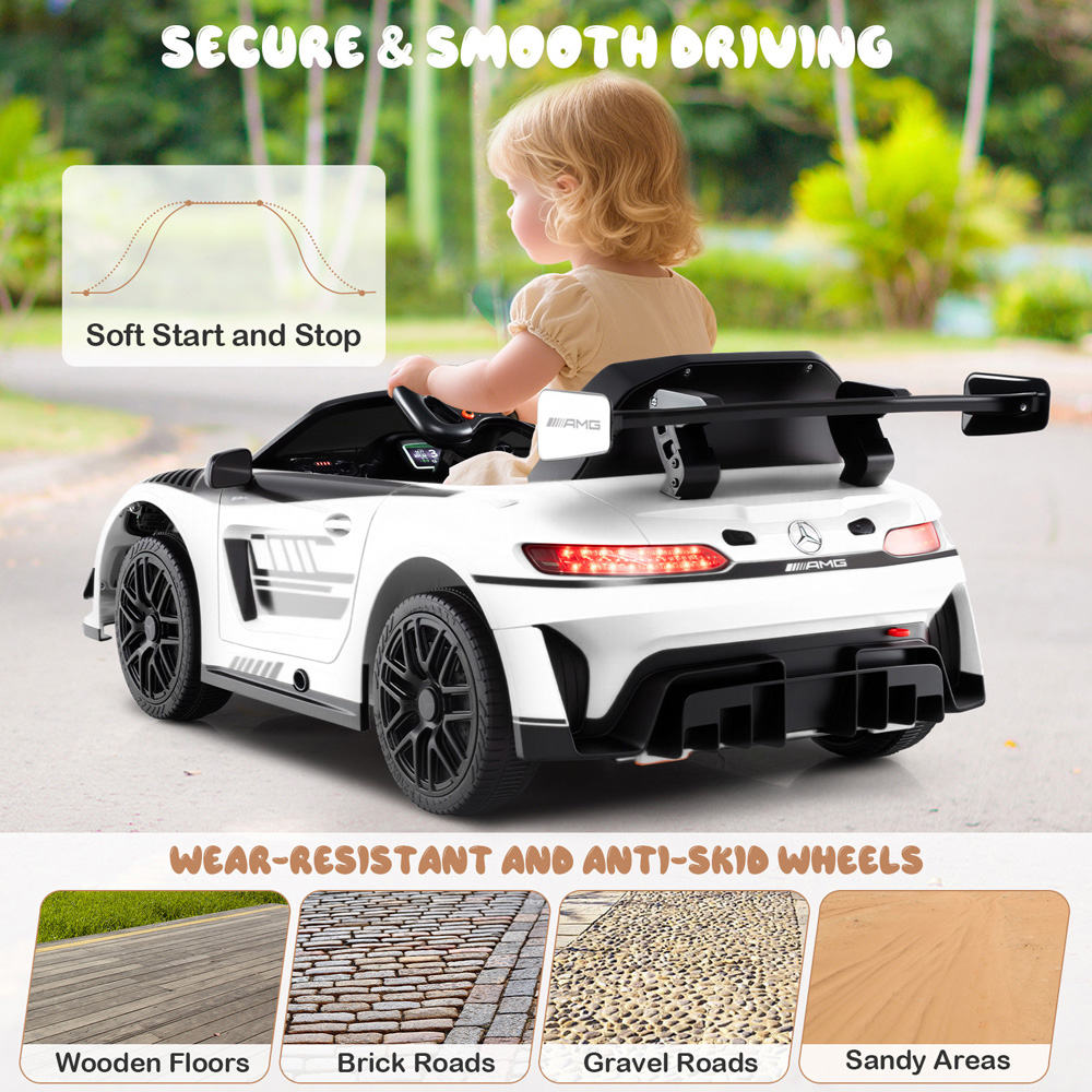 Costway Kids White Licensed Mercedes Benz GT3 Ride On Car with Spoiler and Remote Control 12V Image 7