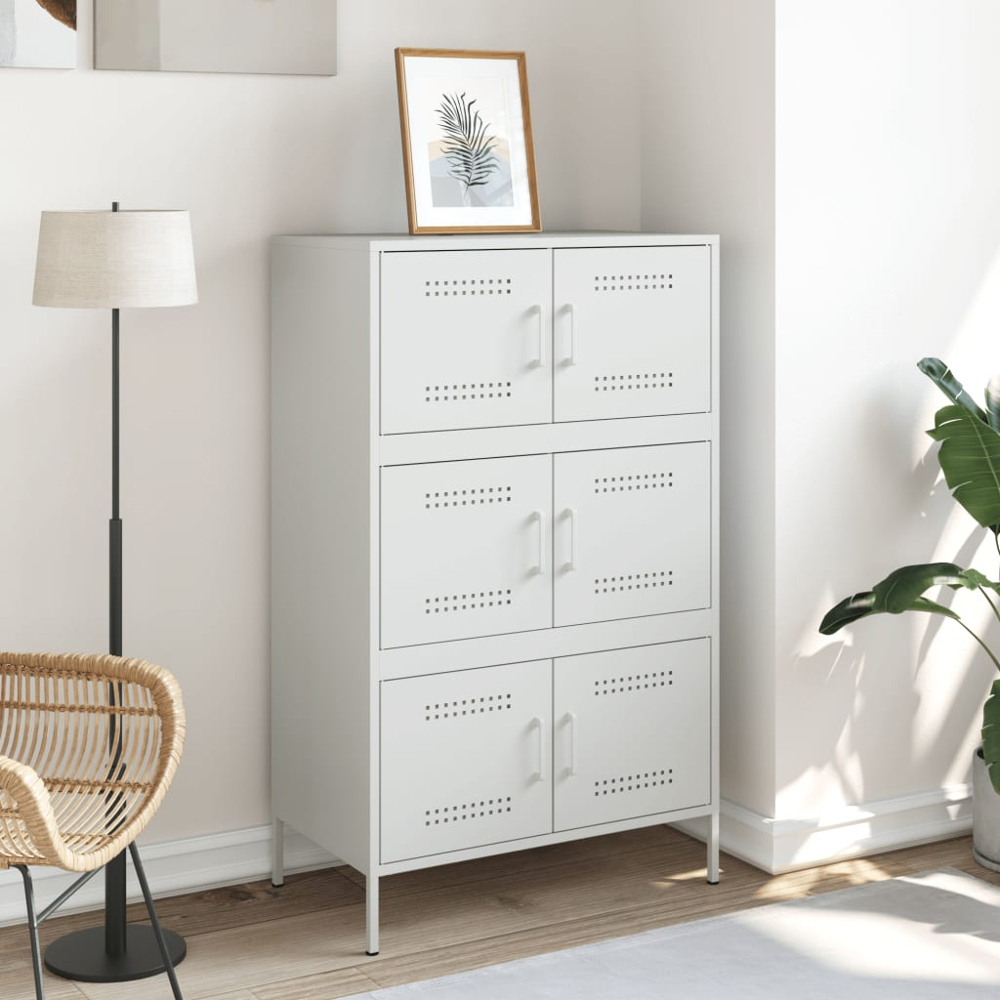 vidaXL 2 Door White Steel Highboard Image 9
