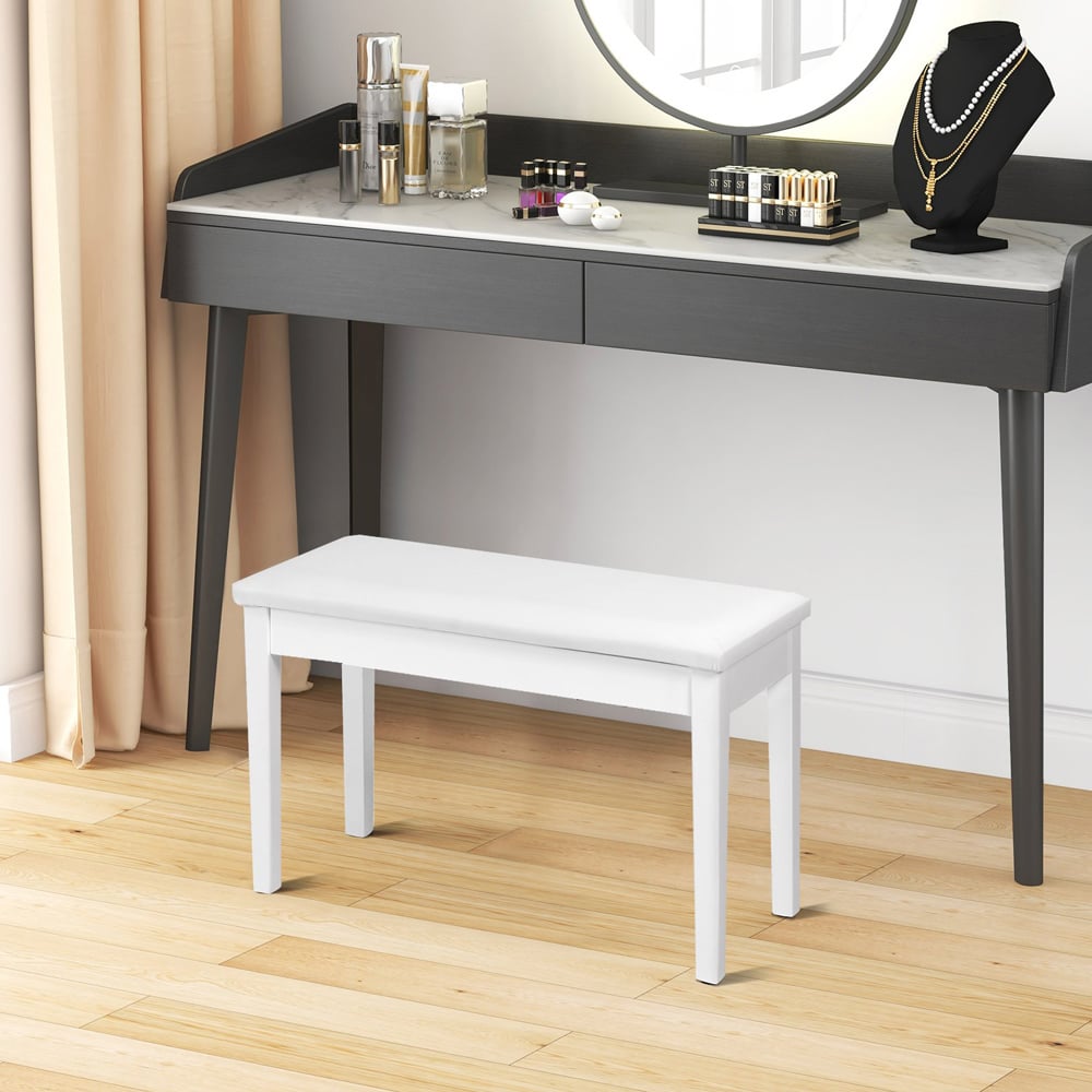 Costway 2 in 1 White Padded Piano Bench Image 3