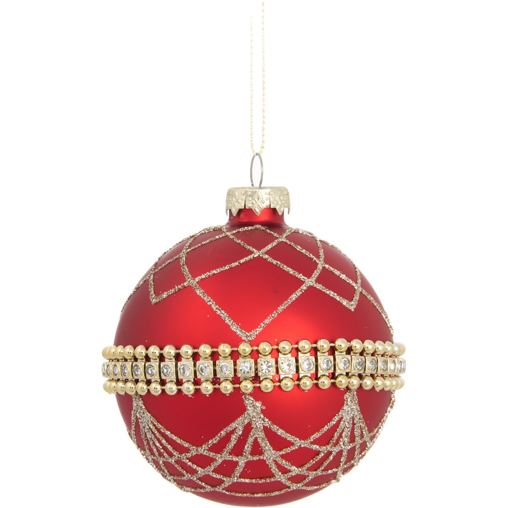 Matte Red Embellished Bauble Image 5